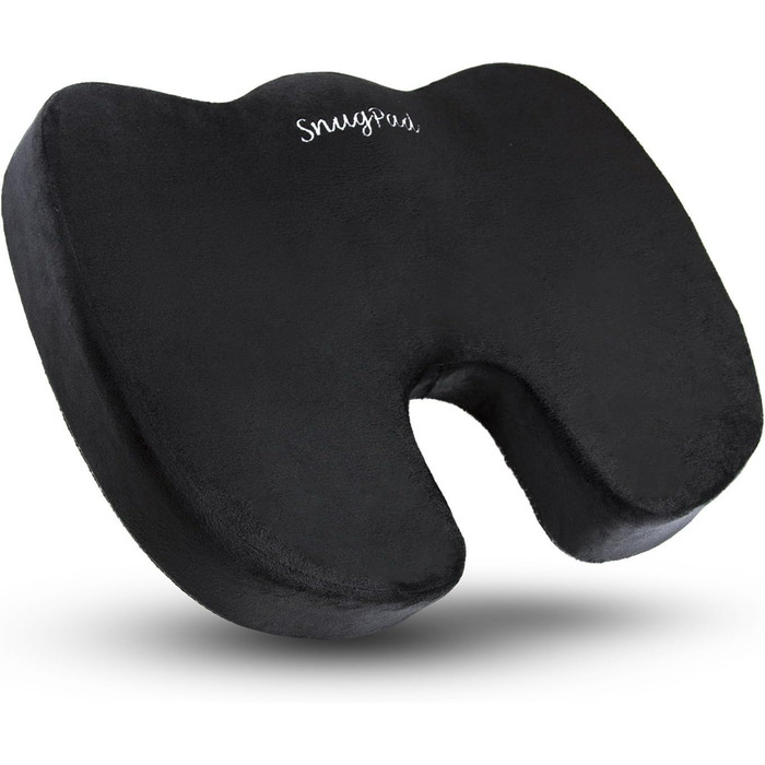 Подушка для сидіння SnugPad з піною з пам'яті: ортопедична, протиковзка, для болю в сідниці, куприку, попереку, ішіасу. Підходить для офісного крісла, інвалідного візка, автокрісла. Чорний колір, 1 шт.