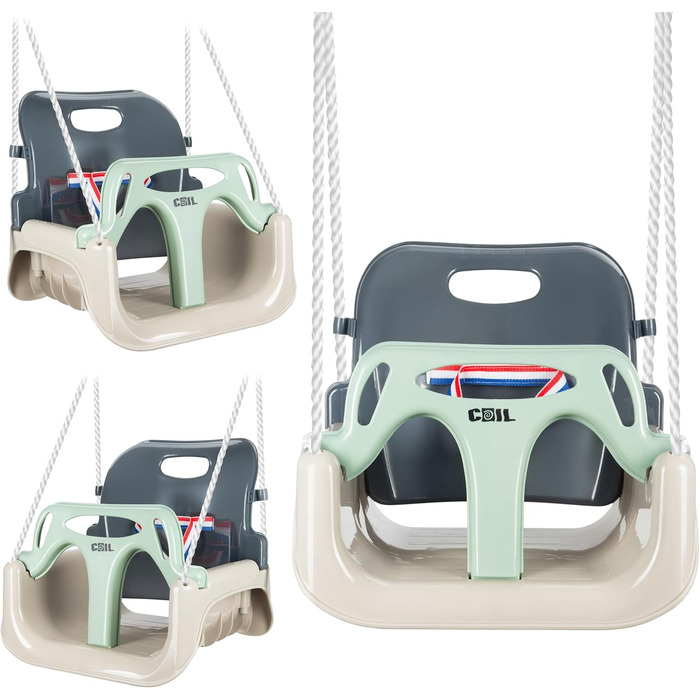 Дитяча гойдалка COIL 3-в-1 для дому та вулиці з регулюванням спинки, оливковий колір