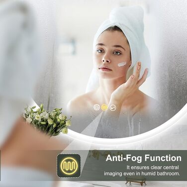 Дзеркало для ванної кімнати S'bagno Runder з підсвічуванням 60 см, з функцією запобігання запотіванню, 3 колірні температури, регулювання яскравості, HD скло, функція пам'яті, IP44, Bluetooth, 5-кратна лупа