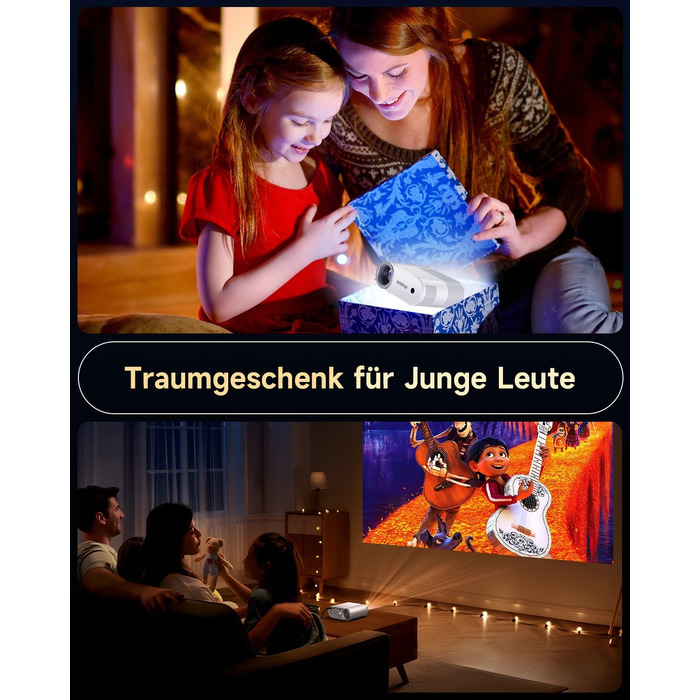 Міні проєктор Beamer Bluetooth WiFi 1080P: Підтримка iPhone/Android, HDMI, USB, Fire Stick, PS5. Компактний проєктор для телефону, фільмів, дому та відпочинку на природі