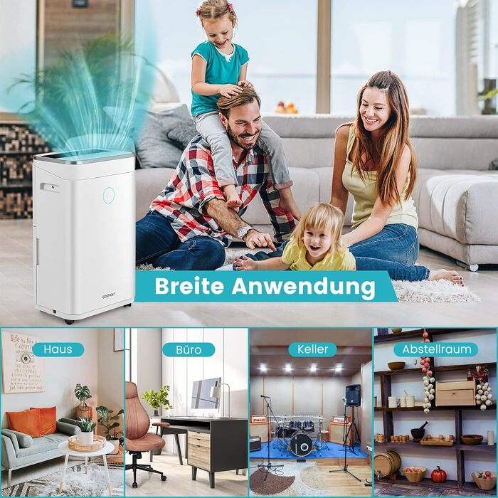 Електричний осушувач повітря COSTWAY 25L з 3 режимами, для приміщень до 30 м², об'єм бака 6,5 л, таймер 24 год, 2 швидкості, тихий режим (≤ 42 dB)