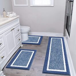 М'який килимок для ванної кімнати Pauwer, комплект з 3 шт., мікрофібра, вбираючий, антиковзаючий, синій (45x65 + 45x120 + 50x60 см)