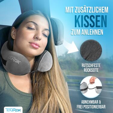 Подушка для подорожей Nackenkissen Flugzeug з піни Memory Foam – для літака, авто, з додатковою підтримкою голови, сіра