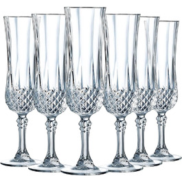 Келихи для коньяку Cristal d'Arques Paris Longchamp, 140 мл, 6 шт., з Kwarx, посилена упаковка, блиск, прозорість, висока міцність, прозорі келихи (шампанські флейти, 14 cl)
