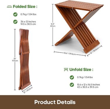 Складаний табурет для сауни та душу WILLOWYBE – водовідштовхувальна бамбукова лавка, багатоцільовий стілець для ванної кімнати та парильні (Темно-коричневий)