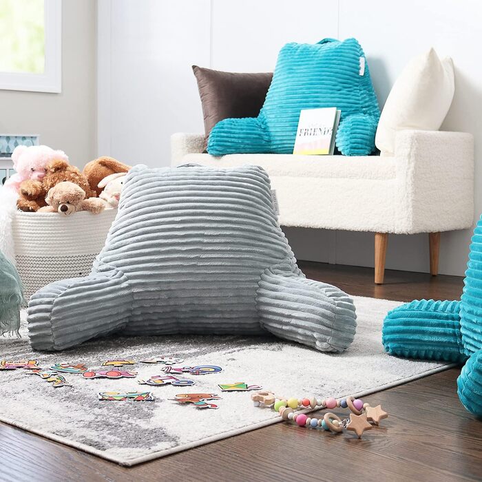 Крісло-лежак Clara Clark для дорослих - спинка для сидіння в ліжку, стандартна плюшева подушка для ліжка, подушка з подрібненим пінополіуретаном з підлокітниками та кишенями, сріблясто-сірий колір