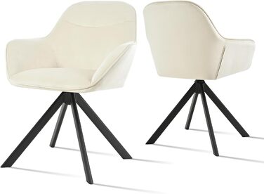 Обідній крісло з підлокітниками для кухні, їдальні, офісу (6 шт., кремово-білий)