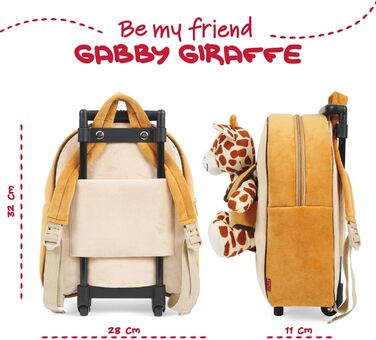 Плюшевий іграшковий дитячий рюкзак для дітей - Дитячий рюкзак зі знімними колесами та м'якою іграшкою - Дитячий рюкзак на колесах для малюків 3 4 5 років - 28x32x11 см (жираф)