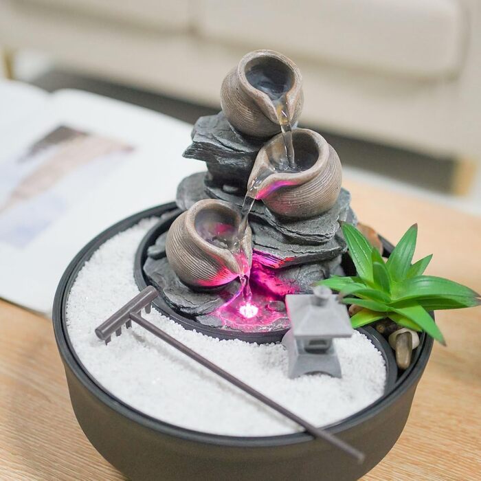 Фонтан для саду Oasis Zen'Light: водоспад, LED-підсвічування, білий пісок, декор для релаксації