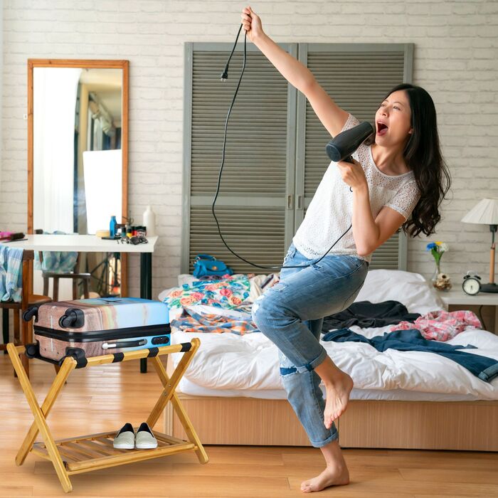 Підставка для валіз Relaxdays з бамбука з полицею