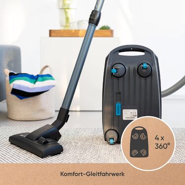 Пилсос Hoogo B3+ з мішком | Пилсос для підлоги | Потужний, з HEPA-фільтром, 850 Вт, радіус дії 11 м, тихий (74 дБ), об'єм пилозбірника 3 л, з набором насадок, білий, з кабелем