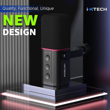 Динамічний мікрофон IXTECH з кардіоїдною діаграмою, RGB підсвічуванням, USB/XLR для студії, подкастів, стрімів, вокалу, озвучування, білий (чорний, M)
