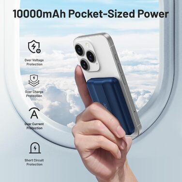 Пауербанк AOGUERBE Mag-Safe 10000mAh, 22.5W PD, бездротовий, LED, складаний для iPhone 16-12 (синій)