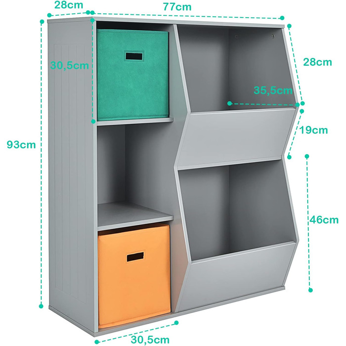 Дитяча полиця DREAMADE з 2 коробками для тканини, книжкова шафа для зберігання для дітей, органайзер для іграшок, полиця для іграшок для дитячої кімнати, ігрової кімнати та дитячої кімнати (5 полиць, сірий)