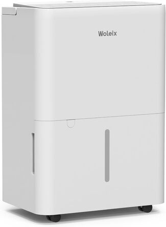 Електричний осушувач повітря Woleix 20L - для підвалу, кімнат до 150 м³/50 м², з таймером, фільтром та 1м шлангом, 10 років гарантії (2 шт.), продуктивність 12л/24г