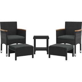 Садовий набір меблів Yaheetech 5 предметів: 2 крісла, 2 пуфи, столик для балкона та тераси (чорний та сірий)