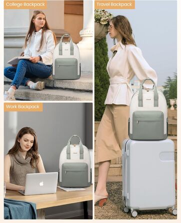 LOVEVOOK Рюкзак для жінок, 15.6 дюймів, рюкзак для школи, дівиччий рюкзак з відділенням для ноутбука, водонепроникний, для подорожей, роботи, навчання, рюкзак для університету, офісу, відпочинку, 15.6 дюймів, 1 світло-зелено-бежевий