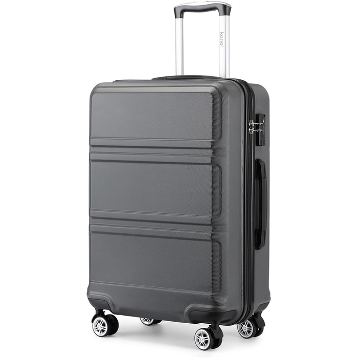 Чемодан середнього розміру KONO 24 дюйми з ABS-пластику з TSA-замком, 4 колеса, 65×44×25.5 см, сірий, 3-секційний набір