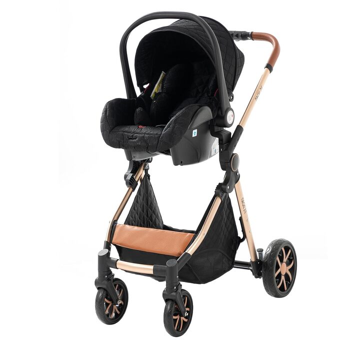 Дитяча коляска 3 в 1 V9 Black: комплект з високоякісних тканин, функція двостороннього зсуву, система подорожей, відкритий огляд