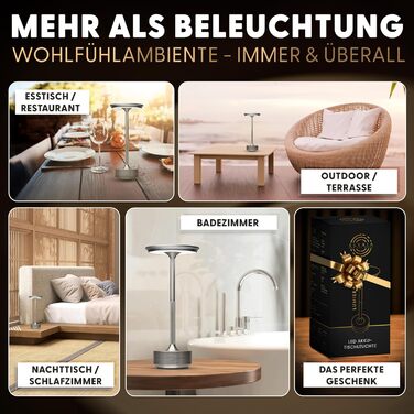 LED-лампа ELYSIA на акумуляторі: диммування, бездротове підключення, сенсорне керування, IP54, 2200-2700K, USB-C, для дому та саду, алюміній, срібло