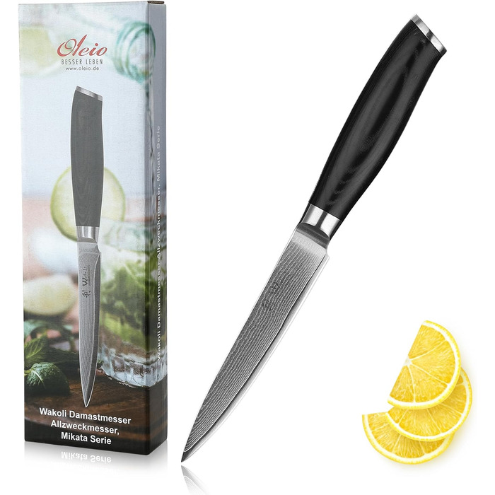 Ніж кухонний Wakoli Mikata Damast 17 см з лезом з дамаської сталі з ручкою Micarta (універсальний)