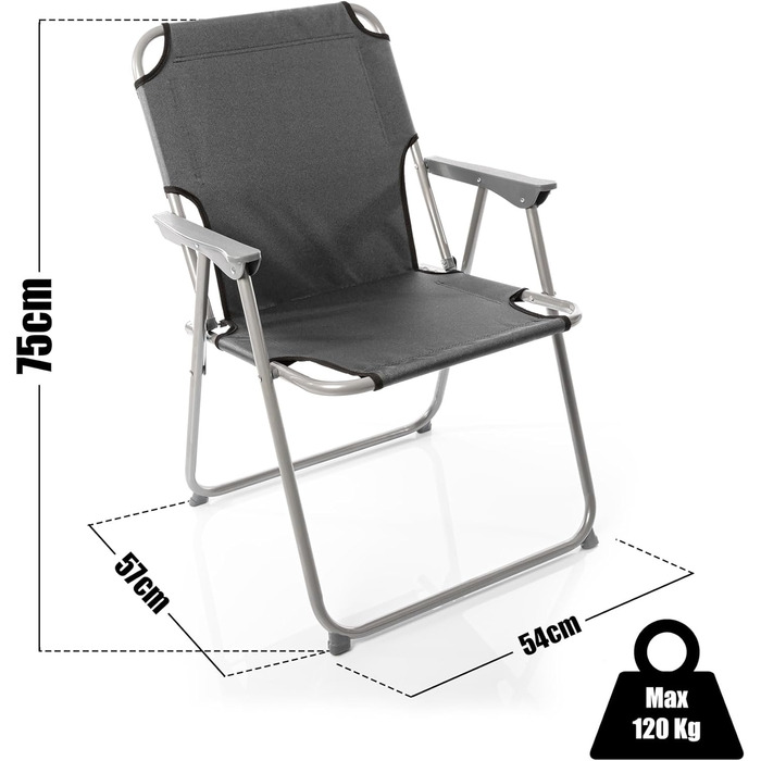 Складаний стілець BigDean, складаний стілець, рибальське крісло антрацит/сірий, міцний, складний, з можливістю завантаження до 120 кг - класичне садове крісло для саду та кемпінгу - складне крісло для кемпінгу
