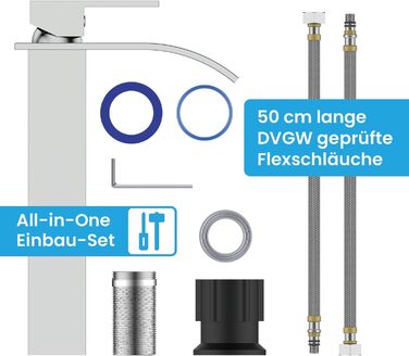 Змішувач для ванної кімнати Bächlein Tamina з водоспадом, однорідний, з довговічною керамічною картридж, комплект для монтажу, хром (висока якість)