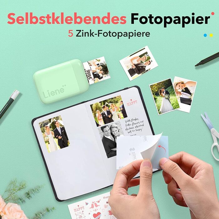 Liene Pearl K100 Міні-фотопринтер для смартфонів: миттєвий друк, Bluetooth 5.0, сумісний з iOS та Android, 5 листів Zink паперу в комплекті (білий)