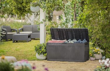 Ящик для подушок/садовий ящик Koll Living 270л графіт, водонепроникний, з вентиляцією, дерев'яний вигляд, витримує до 250 кг