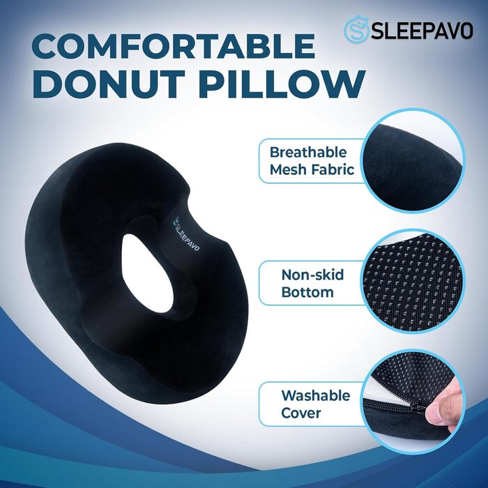 Подушка для сидіння Sleepavo Donut - для полегшення болю при геморої, тріщинах, ішіасі та пролежнях