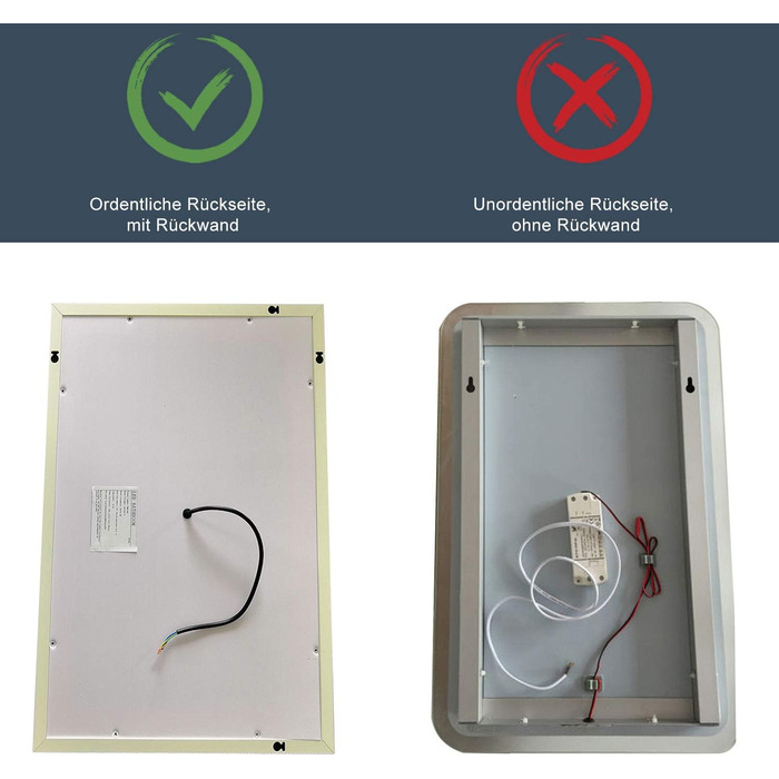 Елегантне дзеркало для ванної кімнати з LED-підсвічуванням 45x60 см, холодне біле світло, IP44, енергозберігаюче, 60L x 45B см