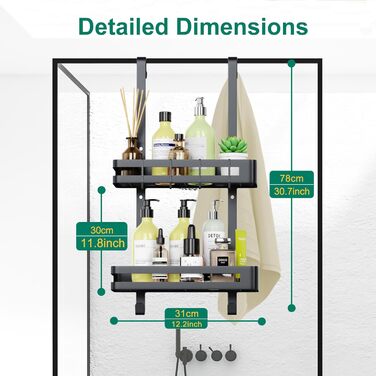 Подвійна душова полиця з нержавіючої сталі Amyzavls для підвішування, без свердління, з 4 гачками та скляною щіткою
