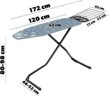 Прасувальна дошка KADAX з висувним відділенням, 120x42 см, регульована по висоті, протиковзкі ніжки (темно-синій)