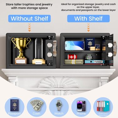 Сейф з відбитком пальця з LED-підсвічуванням – біометричний сейф з тихим відкриванням, підсвічуванням клавіатури, нержавіюча сталь, захист від викрадення