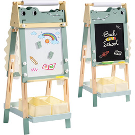 Мольберт для малювання ROBOTIME Alligator – 3-в-1, регульована висота, дерев'яний мольберт з магнітною дошкою, крейдяною дошкою та держателем для рулонів паперу, дитяча арт-станція для хлопчиків та дівчаток