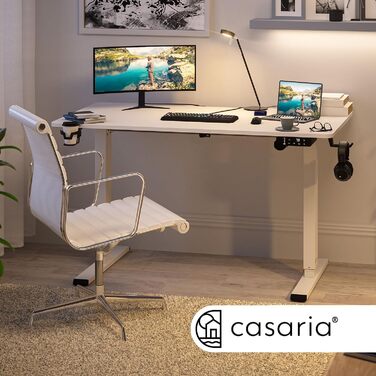 Стіл Casaria з регулюванням висоти 110x60 см електричний з тримачем для навушників Підстаканник Сучасний стоячий стіл Офісний ігровий комп'ютерний стіл білий