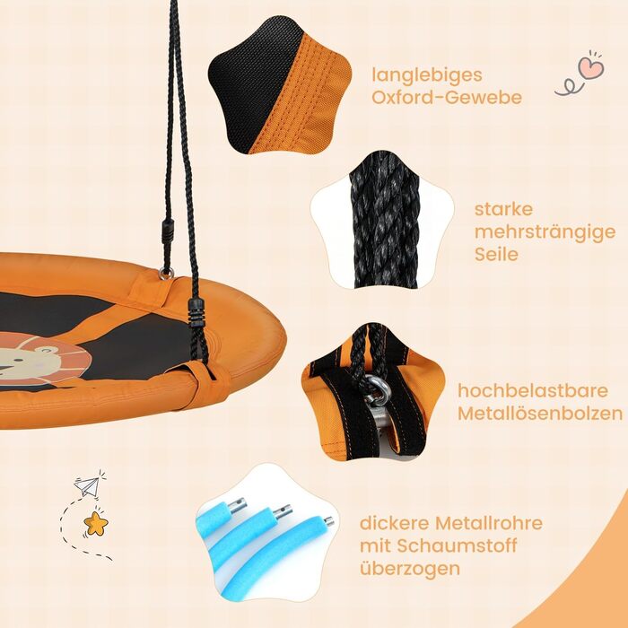 Дитяча гойдалка-гніздо COSTWAY, Ø 100 см, жовта - для дому та вулиці