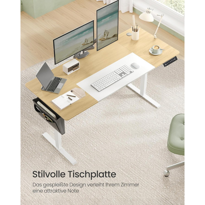 SONGMICS Регульований стіл, електричний, з пам'яттю 4 положень, 160 x 70 см, вінтажний коричневий + матовий білий, LSD026X01