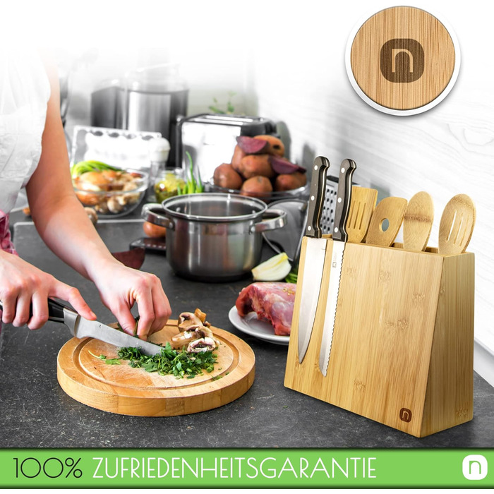 Магнітний блок для ножів + набір кухонних лопаток 5 шт. 2 в 1: Блок для ножів без ножів та тримач для кухонних аксесуарів - бамбуковий магнітний тримач для ножів - магнітний тримач для ножів - органайзер для кухні