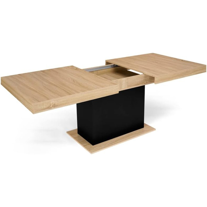 Розсувний обідній стіл Eden, прямокутний, для 6-10 осіб, дерево та чорний колір, 160-200 см