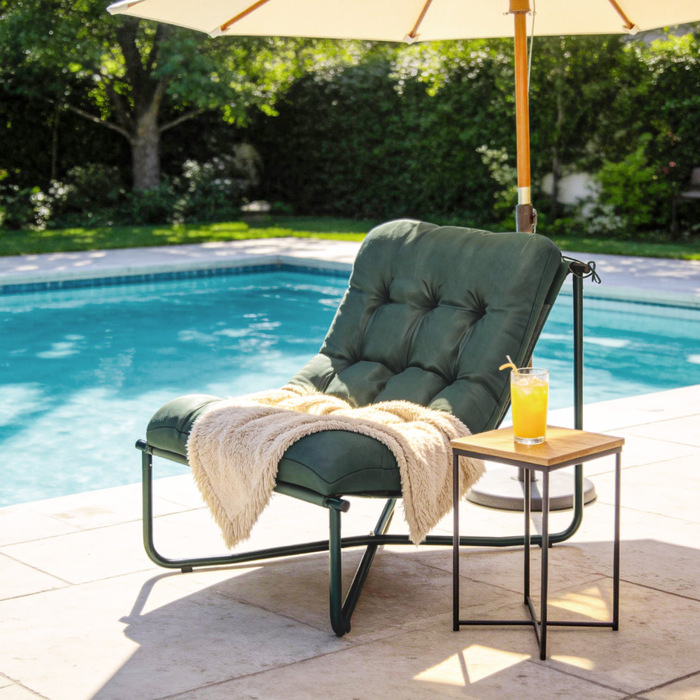 Крісло для саду з подушкою, з дихаючою сіткою, сталевий каркас для саду та тераси, розмір 76 x 92 x 76 см, темно-зелене