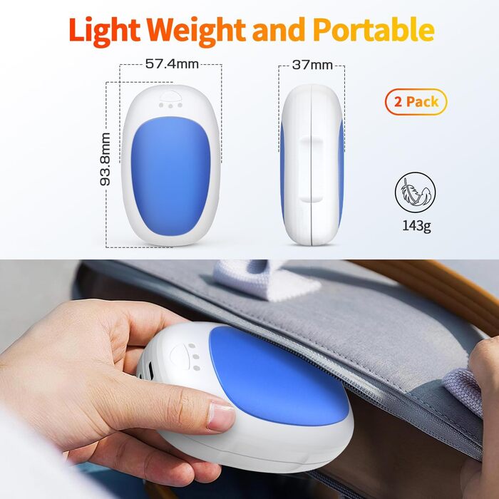 Електричні грілки для рук 2 шт. з 3 режимами нагріву, багаторазові, портативні, для дітей, чоловіків, жінок, подарунок (блакитні)