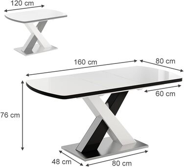 Розсувний обідній стіл Vicco Chinto, чорний, 120-160 x 80 см