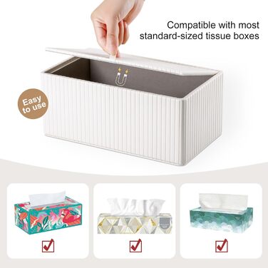 Коробка для серветок KINGFOM з PU шкіри, біла, прямокутна - для вітальні, ванної кімнати та офісу