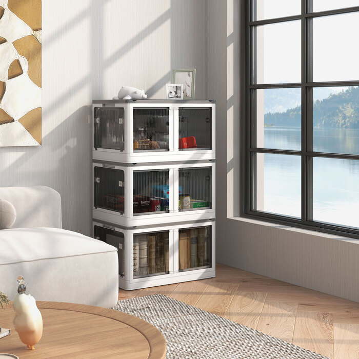 Набір з 3 органайзерів для зберігання, складаних, на колесах, 60 x 42 x 34 см, білі