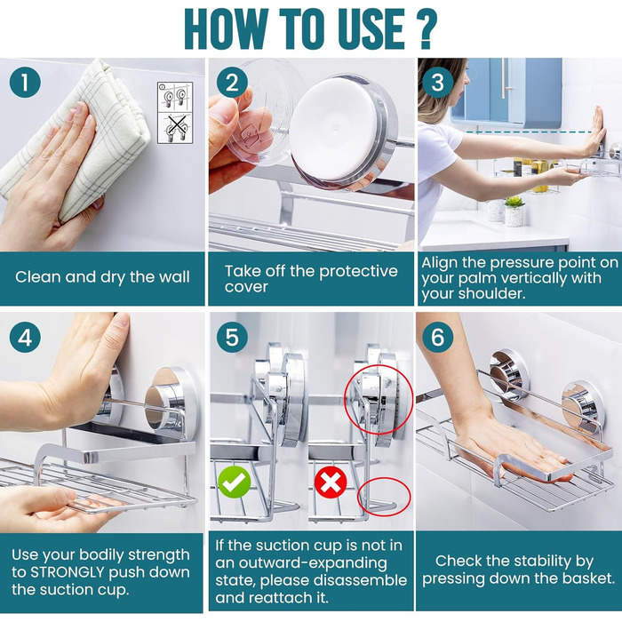 Корзина для душу TAILI з кріпленням на присоску, нержавіюча сталь, без свердління, чорний, 2 шт.