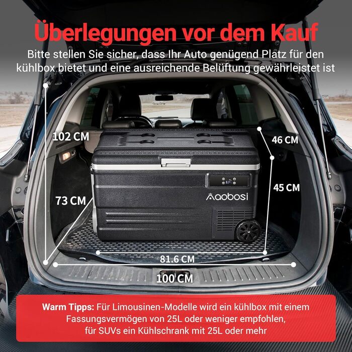 Холодильник автомобільний компресорний AAOBOSI 74L з Wi-Fi, -20°C, 12/24/240V, для авто, кемпінгу, човна, RV, чорний