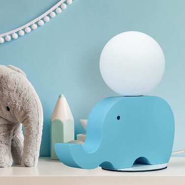 Приліжкова Лампа Relaxdays дитяча, дитяча кімната, G9 7 Вт, декоративний дерев'яний слон, Скляна куля, настільна лампа, 220x10 см, світло-блакитний / білий