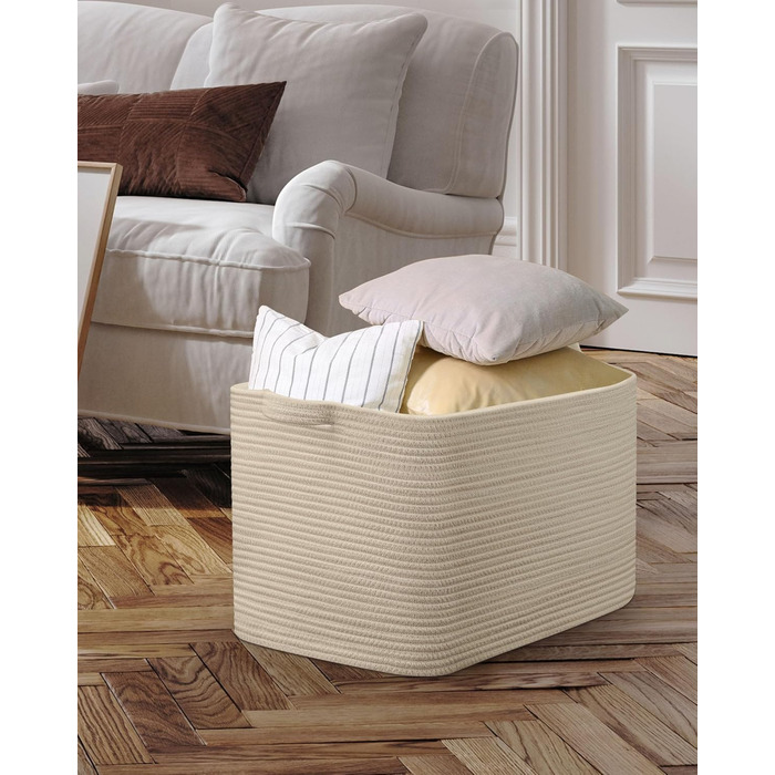 Складаний кошик для білизни, 63L, з бавовни, плетений, з ручкою, 2 шт. (білий та коричневий)