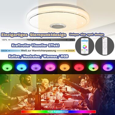 Стельовий світлодіодний світильник LZQ з Bluetooth-динаміком, 36 Вт RGB з регулюванням яскравості, управління через додаток